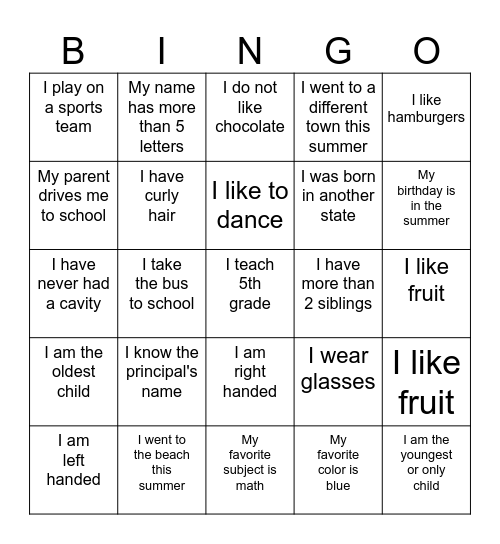 Get To Know You Bingo Card