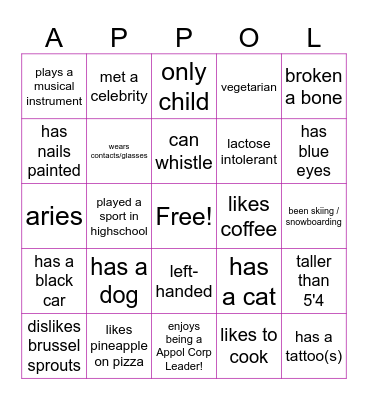 People Bingo! Bingo Card