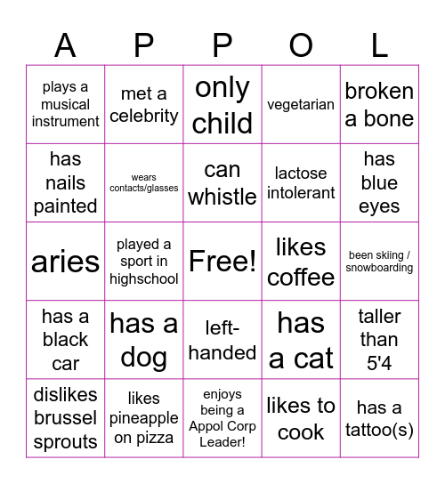 People Bingo! Bingo Card