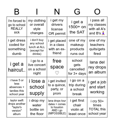 2024-2025 school year bingo Card