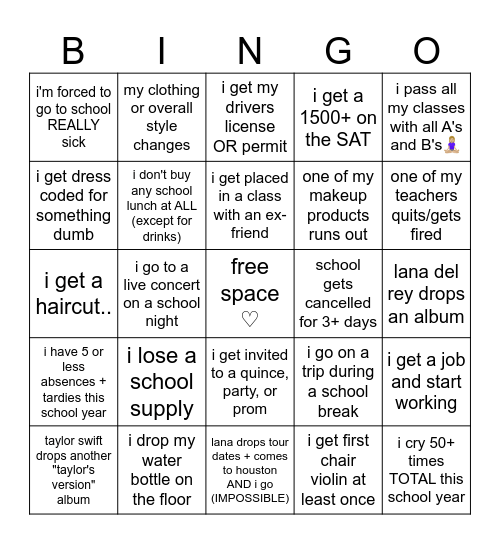 2024-2025 school year bingo Card