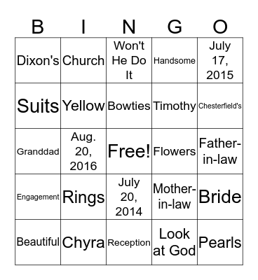 Chyra & Timothy Wedding  Shower Bingo Card