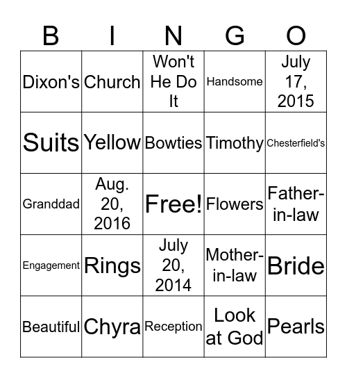 Chyra & Timothy Wedding  Shower Bingo Card