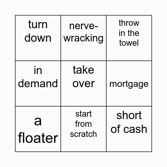 Vocab revision Bingo Card