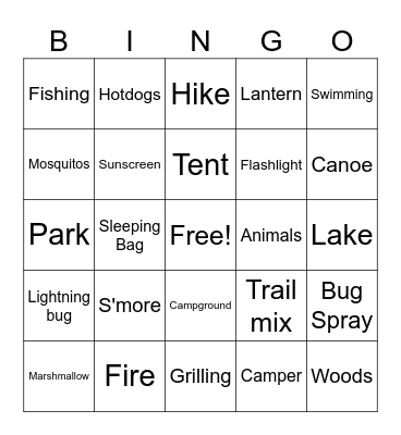 Harper's Camping Bingo Card