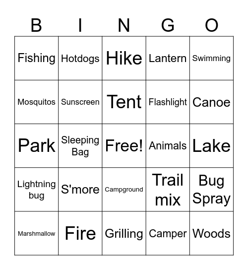 Harper's Camping Bingo Card