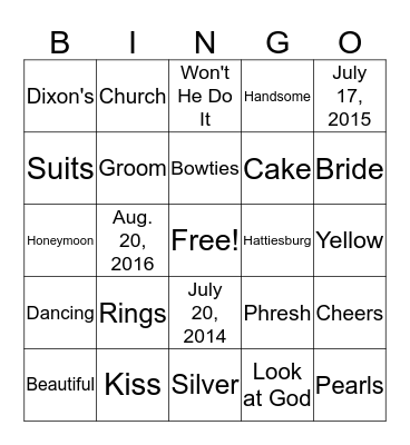 Chyra & Timothy Wedding  Shower Bingo Card