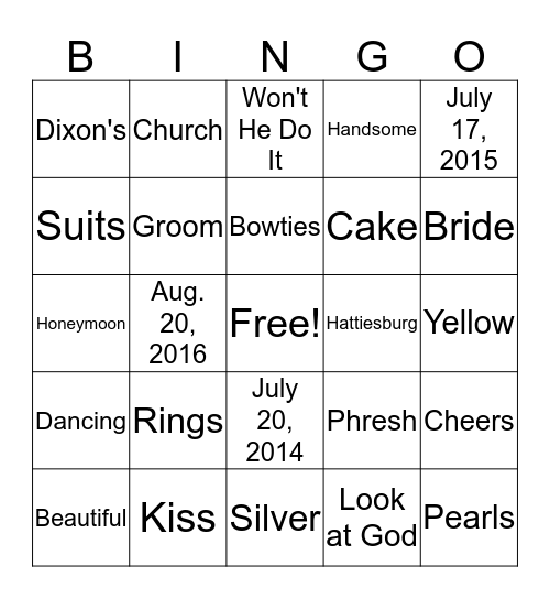 Chyra & Timothy Wedding  Shower Bingo Card