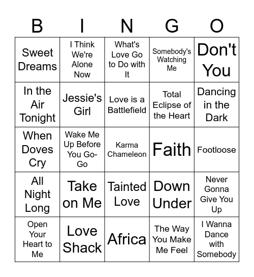 MICKS 80'S 1 Bingo Card