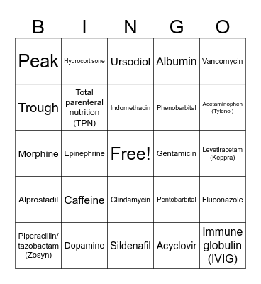 NICU Medication Bingo! Bingo Card