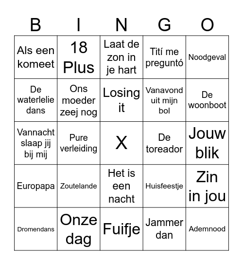 Muziekbingo OJC Bingo Card