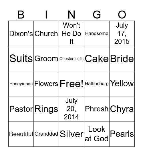 Chyra & Timothy Wedding  Shower Bingo Card