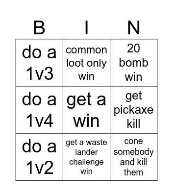 Fortnite challanges Bingo Card