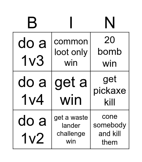 Fortnite challanges Bingo Card