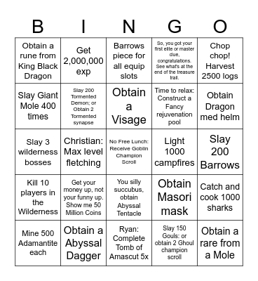 Original Runescape Bingo Card