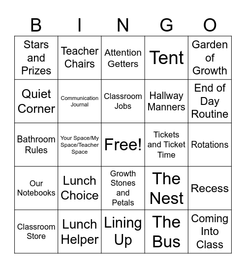 Classroom Rules Bingo Card