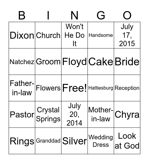 Chyra & Timothy Wedding  Shower Bingo Card