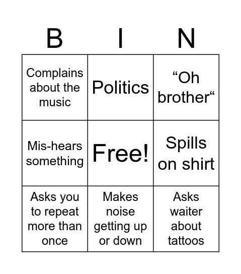 Dad bingo Card