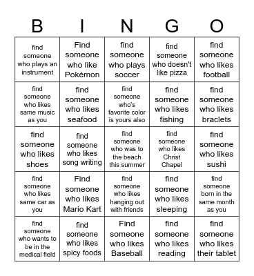 Find Someone Bingo Card