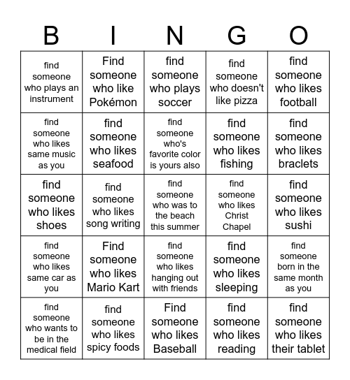 Find Someone Bingo Card