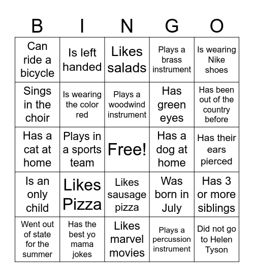 Band Bingo Card