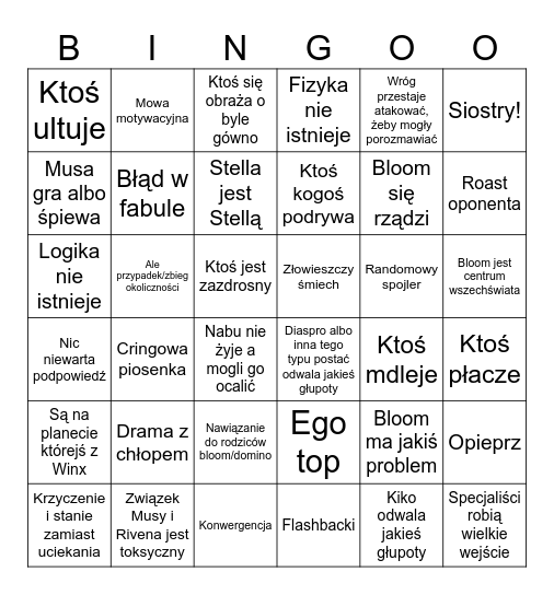 Winx Sezon 8 Bingo Card
