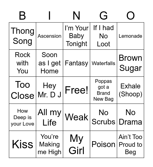 M U S I C Bingo Card