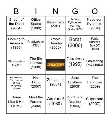 Comedic Movies! Bingo Card