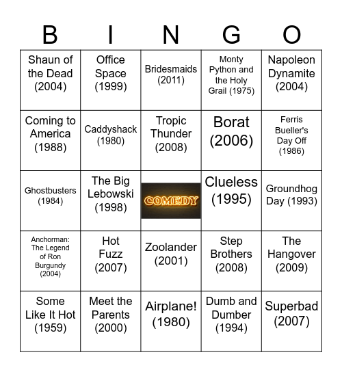 Comedic Movies! Bingo Card