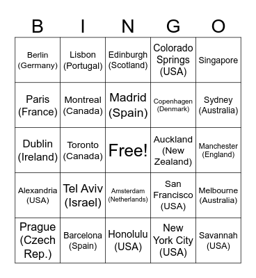 Friendly Faces & Places Bingo Card