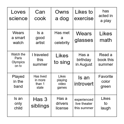 Human Scavenger Hunt! Bingo Card