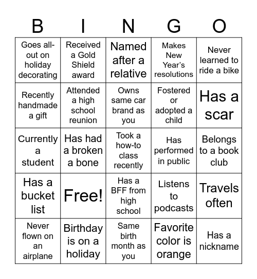 Mix and Mingle Bingo Card