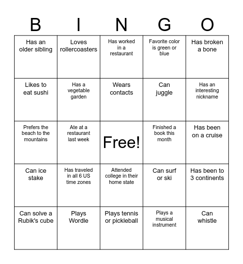 Crosswalk Icebreaker Bingo Card