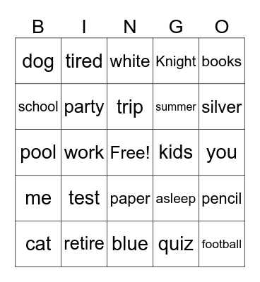 TEST school Bingo Card