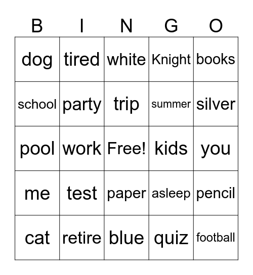 TEST school Bingo Card