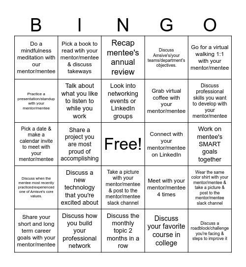 Mentorship Bingo Card