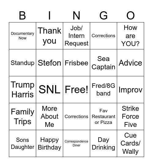 LNSM Q&A Bingo Card