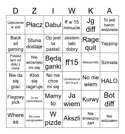 5 stack w ligusi <3 Bingo Card