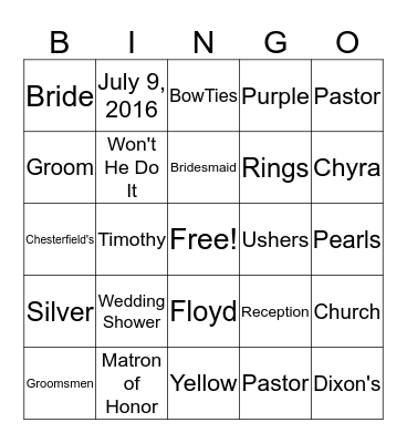 Chyra & Timothy Wedding Shower Bingo Card