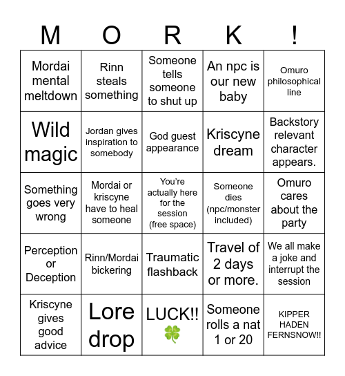 In session bingo Card