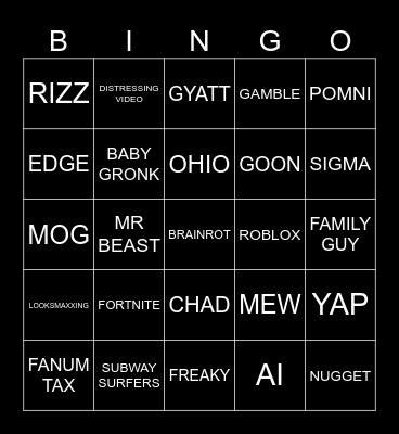 BRAINROT Bingo Card