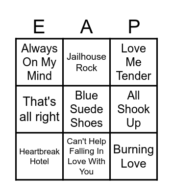 Elvis Bingo Card