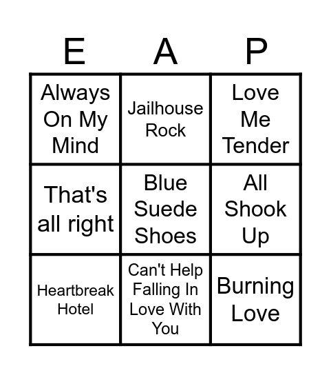 Elvis Bingo Card