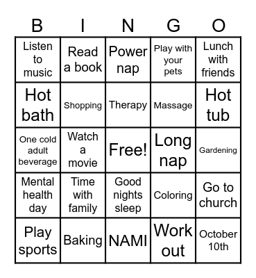 World Mental Health Day Bingo Card
