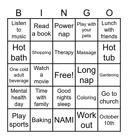 World Mental Health Day Bingo Card