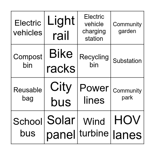 Bus Bingo Card