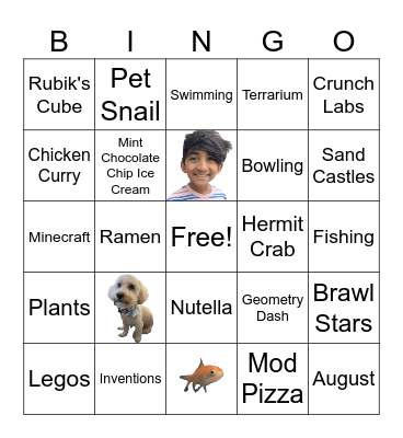 Ezra's 10th Birthday Bingo Card