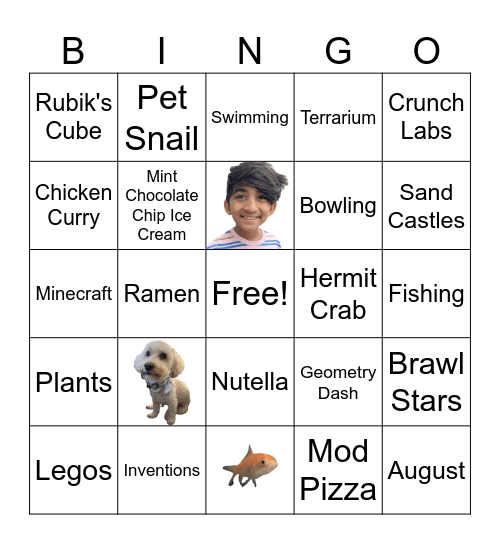Ezra's 10th Birthday Bingo Card