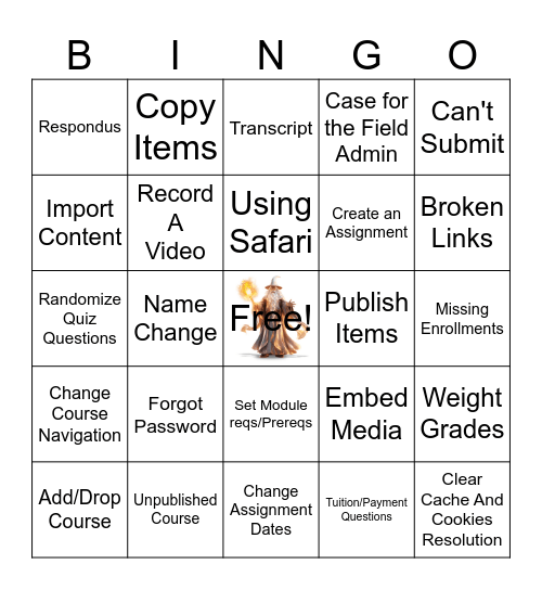 Peak-o Bingo Card