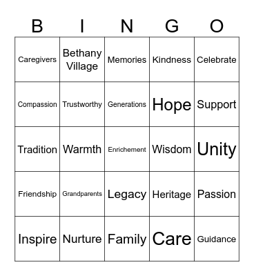 Inspiring Generations Bingo Card